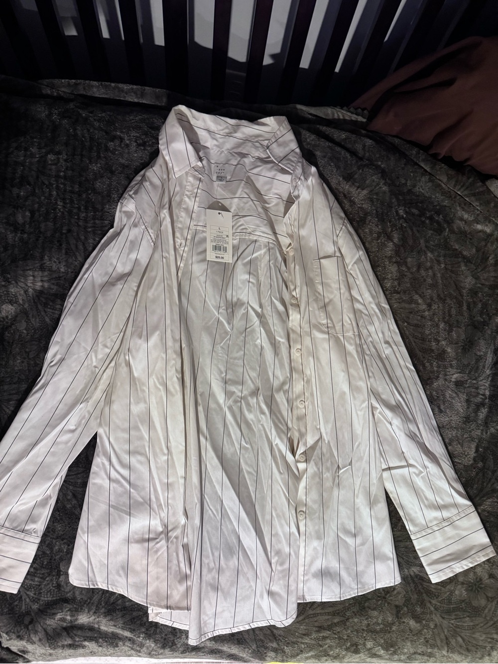 a new day White Button-Down Shirt with Thin Black Pinstripes
